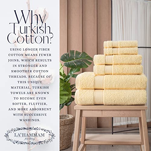 La Hammam 6 Piece Towel Set - 2 Bath Towels, 2 Hand Towels, 2 Washcloths For Bathroom, College Dorm, Kitchen, Shower, Pool, Hotel, Gym & Spa | Soft & Absorbent Turkish Cotton Towel Sets - Yellow #TOP5