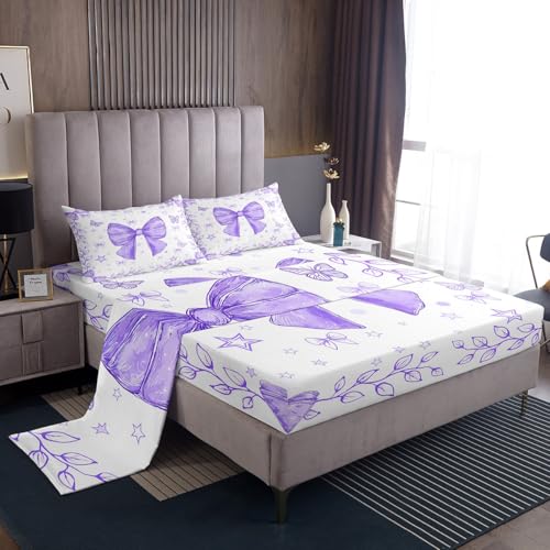 Homemissing Juego de sábanas con moño, tamaño individual, sábana bajera ajustable con bolsillo profundo, juego de ropa de cama suave con lazo de princesa, juego de cama suave de 3 piezas con 1 funda