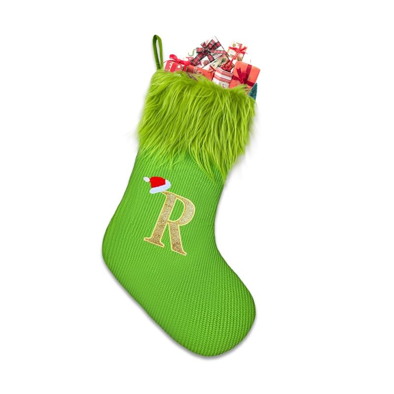 Urijk Initial Monogram Christmas Stockings Personalised Christmas Stockings 48cm Large Embroidered Xmas Stockings With Letters Fireplace Hanging Ornament Christmas Holiday Party DΓ©cor 48CM-R