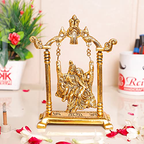 Image of KridayKraft Radha Krishna on Swing jhula Metal Statue Gold Plated Decor Your Home,Office & Radha Krishna Murti,Showpiece Figurines,Religious Article...