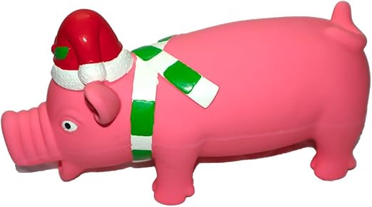 Latex Grunting Pig Sound Play Dog Toy, Squeaky Pig Dog Toy 8” (Pink-Christmas)