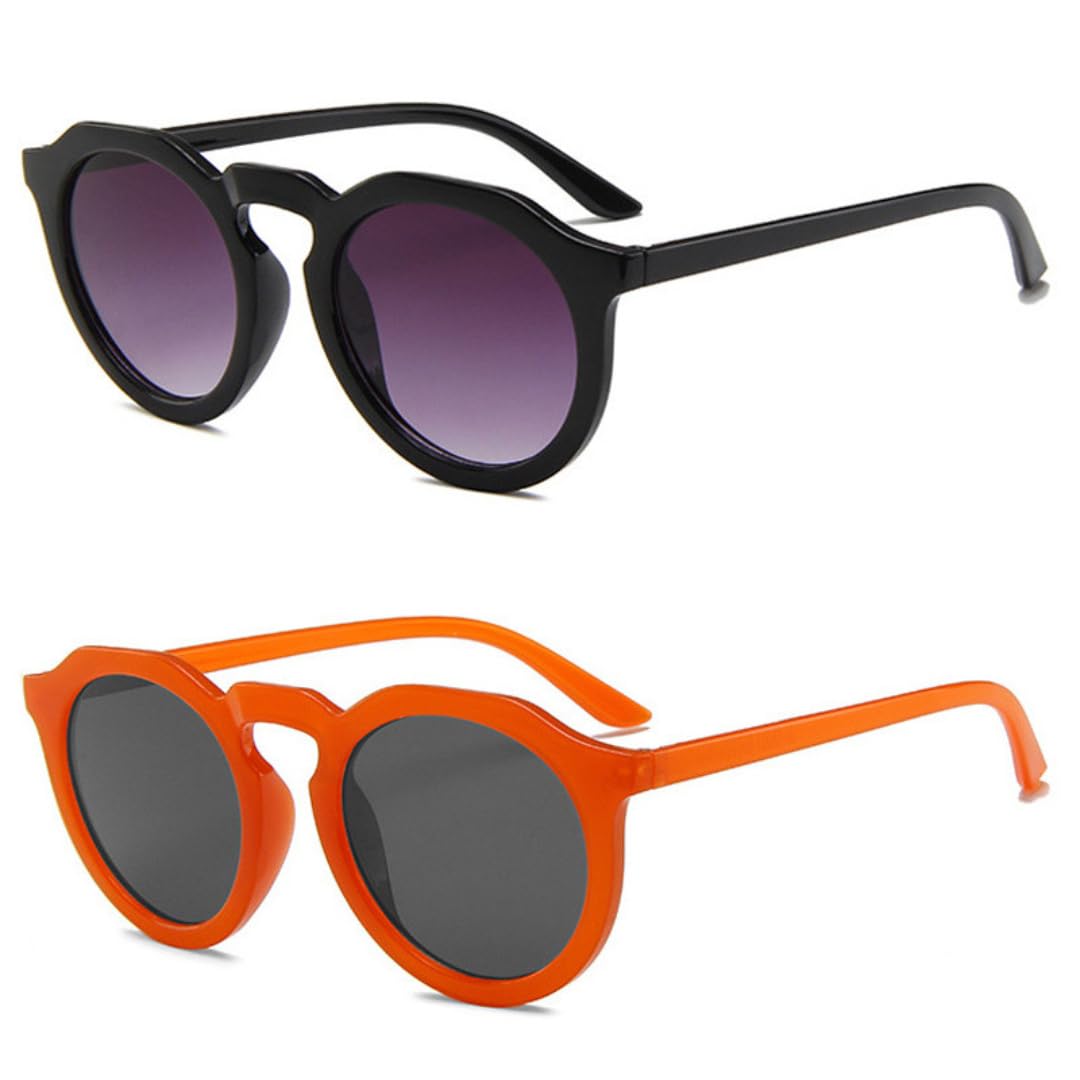 Lot de 2 lunettes de soleil rondes rétro pour femme protection UV400 style punk orange et noir.