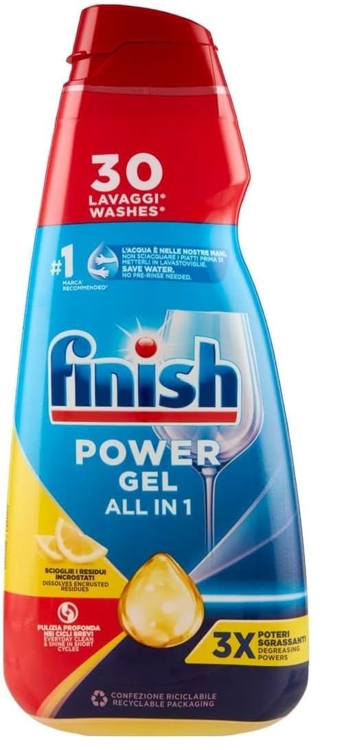 Finish Powergel - Detergente líquido para lavavajillas, multifuncional, efecto desengrasante, 30 lavados, 8 x 600 ml, 400 g