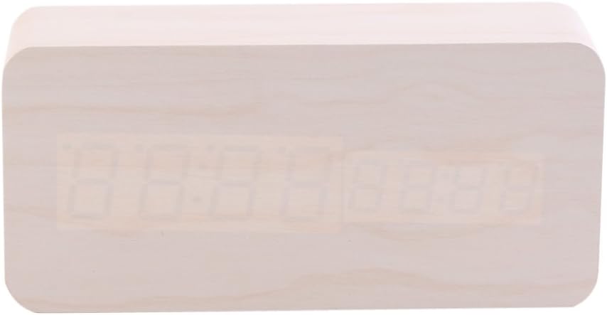 Digital Alarm Clock, Electronic Digital Wooden LED USB Alarm Clock Sounds Control Temperature Desktop for Home, Office, Kids(White Wood + White Light)