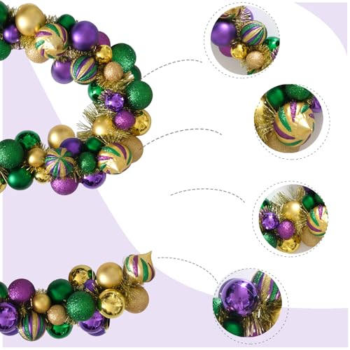 Bibelot Mardi Gras Wreath for Front Door, 70inch Colourful Balls Decorative Wreath, Mardi Gras Garland for Outdoor Garden Front Door Wall Farmhouse Decor (70inch)