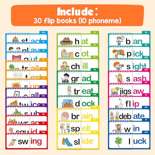 Image of Phonics Flash Cards Word Family Build Book,Learn to Read 30 Read and Rhyme Flip Books,Sight Words Flash Cards Kindergarten Phonics Flip Books for Kids Classroom Homeschool Preschool Learning Activity