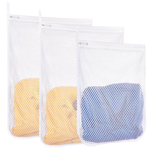 3 pcs Durable Honeycomb Mesh Laundry Bags for Delicates 16″ x 19″ (2 Large) 12″ x 15″ (1 Medium)