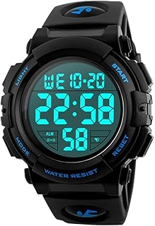 ZAWTR Relógio desportivo digital para homem, para uso ao ar livre ou ao exercício, resistente à água a 5 ATM e de estilo militar, LED e alarme., azul, Correia