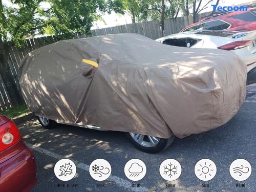 Image of Tecoom Thick Shell Super Breathable-Waterproof Windproof Snow Sun Rain UV Protective Outdoor All Weather SUV Car Cover Fit 191-205 inches SUV
