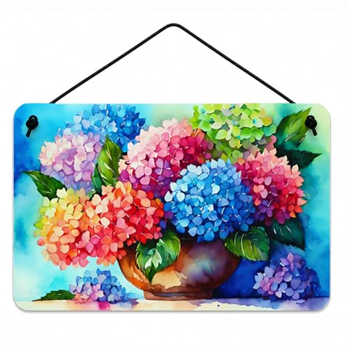 Caroline's Treasures DAC1576DS812 Hydrangeas in Watercolor Wall or Door Hanging Prints Aluminum Metal Sign Kitchen Wall Bar Bathroom Plaque Home Decor, 8x12, Multicolor