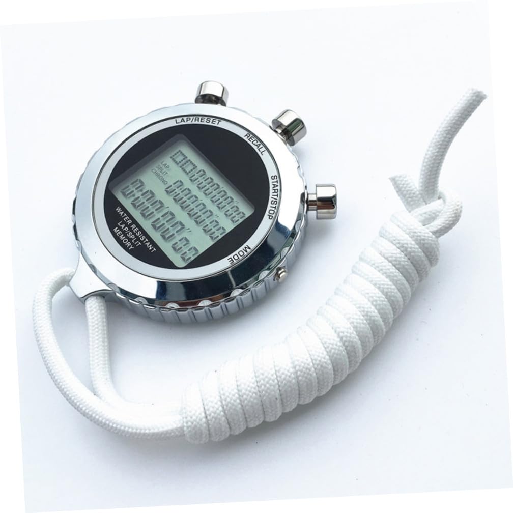 Cronometro Digitale Elettronico in Acciaio Inox 3 File 30 Piste | 1 Pezzo Bianco, Mostra Mese Data Giorno Settimana, Funzione Chronograph