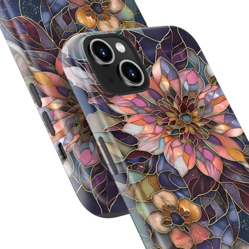 Image of Goodon for iPhone 14 Plus Case Cute - Wireless Charging Compatible - Dual-Layer Hard Shell + Silicone Cover - Protective Phone Case with Trendy Designs for Women - Blooming Purple Flower