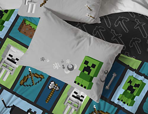 Image of Jay Franco Minecraft Chibi College 5 Piece Full Bed Set - Includes Reversible Comforter & Sheet Set - Bedding Features Creeper & Ghost - Super Soft Fade Resistant Microfiber