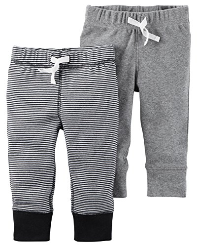 Image of Carter's Baby Boys' 2 Pack Pants, Black Stripe/Grey, 3 Months