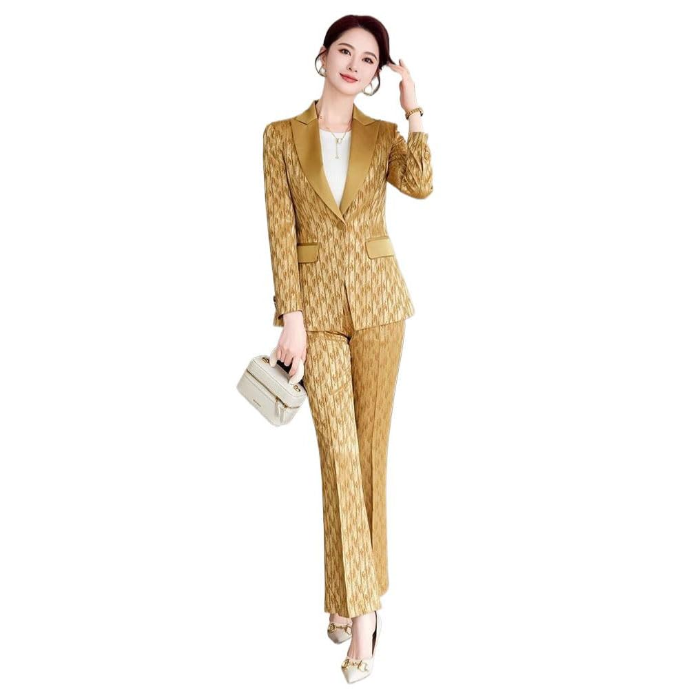 Suits Women Long Sleeve Print Casual Formal Blazer and Pants Sets Office Ladies Work Black1