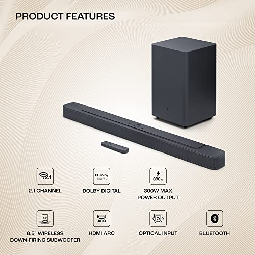JBL Bar 2.1 Deep Bass (MK2), Soundbar with 6.5” Down-Firing Wireless Subwoofer, 2.1 Channel, Built-in Dolby Digital, Bluetooth, HDMI & Optical Connectivity (300W) view 2