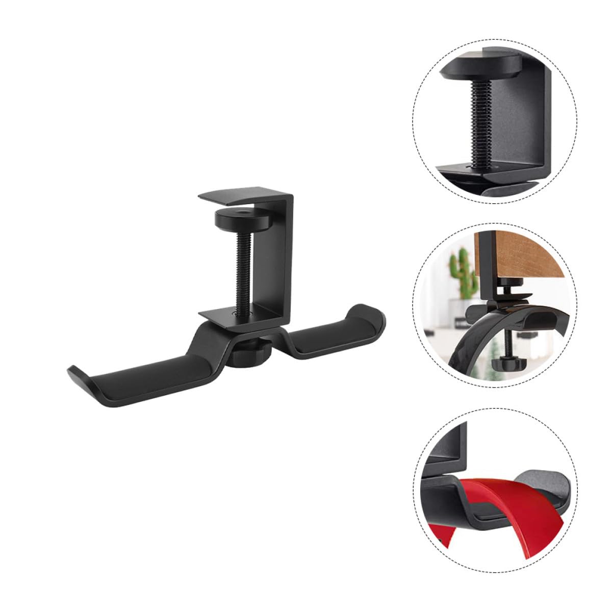 Supporto per Cuffie da Scrivania Metallo Nero Gancio Rotante per Headset e Borse Organizer Resistente e Multifunzione per Ufficio