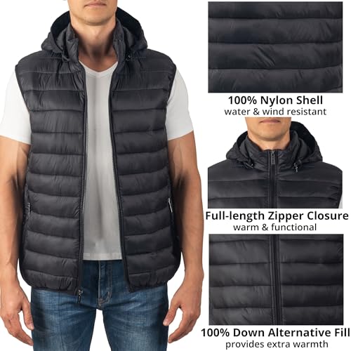 Alpine Swiss Gage Men's Puffer Vest Down Alternative Light Packable Water-Resistant Quilted Sleeveless Jacket Removable Hood4