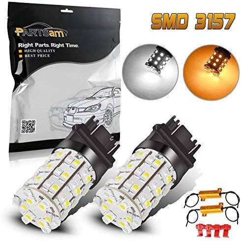 Partsam 2x 3157 Switchback LED Bulbs Front Turn Signal Light Bulbs Dual Color White Amber Blinker Light 60-SMD + Load Resistors 3157A 3357A 3457A 4157NA 3757A 3057A 3057 Standard Type (NOT CK)