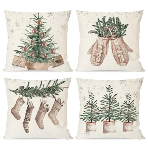 PANDICORN Christmas Pillow Covers 18x18 Set of 4 Christmas Tree