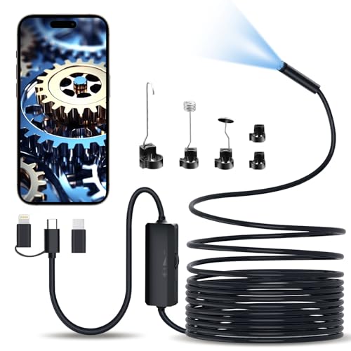 Lovcoyo 1920P Endoskopkamera mit Licht, Schlangen inspektions Kamera Kanalkamera mit 8 LED Licht, Typ-C Endoskop, Scope Kamera mit 7.9mm für Android & iOS, iPhone, Tablet (16.4 ft/5m)