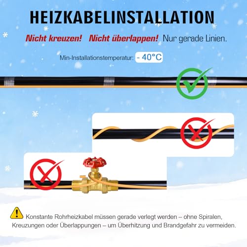 Plutohiker Frostschutz Heizkabel mit Thermostat 2M,Wasserdichte Begleitheizung,Heizleitung für Wasserleitung,Pflanzen,Dachrinnen,Palmen 15W/m 230V