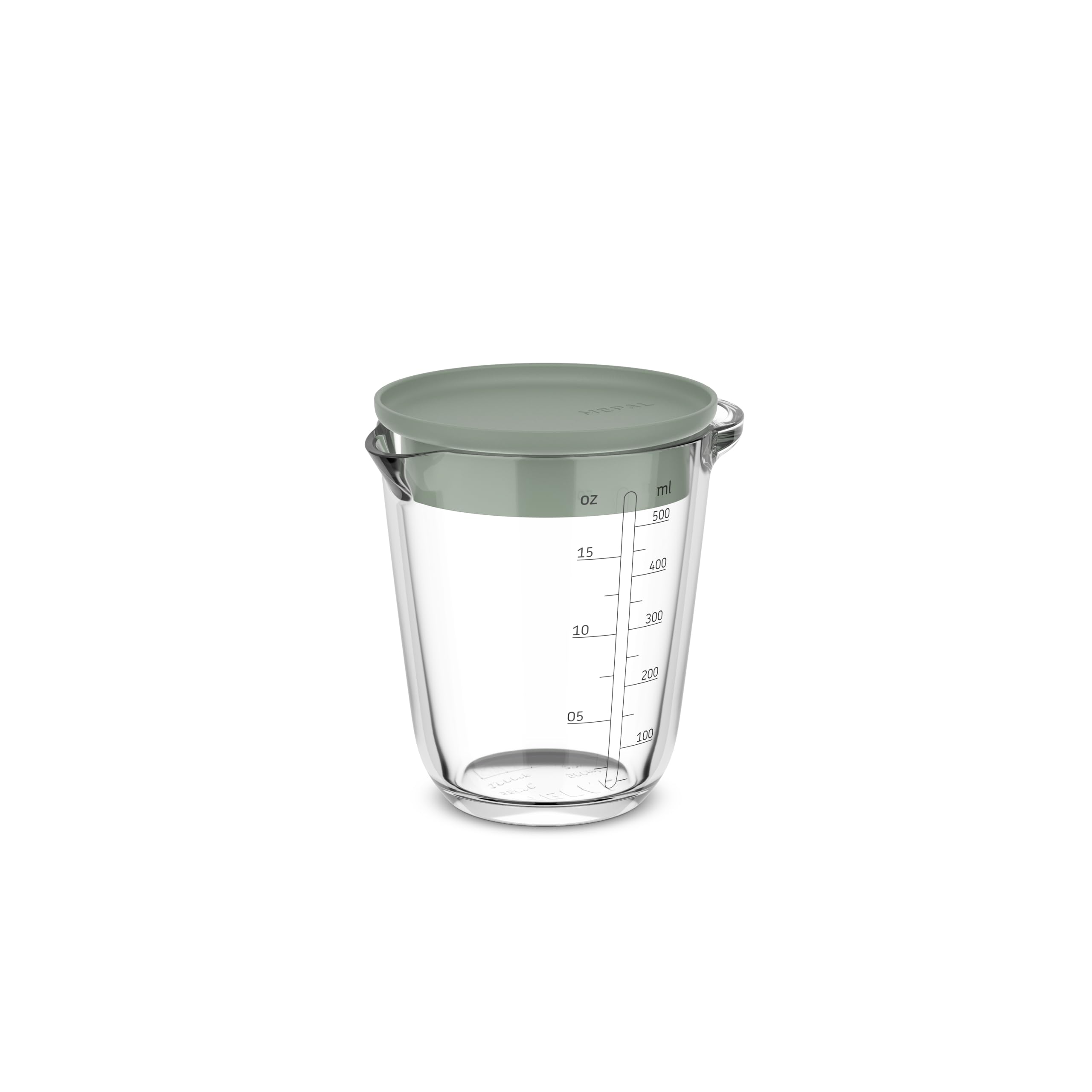 Mepal - Glass Measuring Jug with Lid Chef it - Easy-to-read engraved Scale - Microwave & Oven Safe (Without Lid) - Dishwasher Safe - 500 ml - Nordic sage
