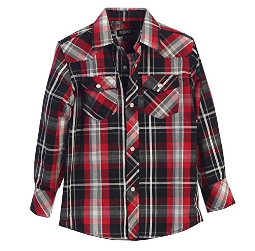Image of Gioberti Boys Casual Western Plaid Long Sleeve Pearl Snaps Shirt