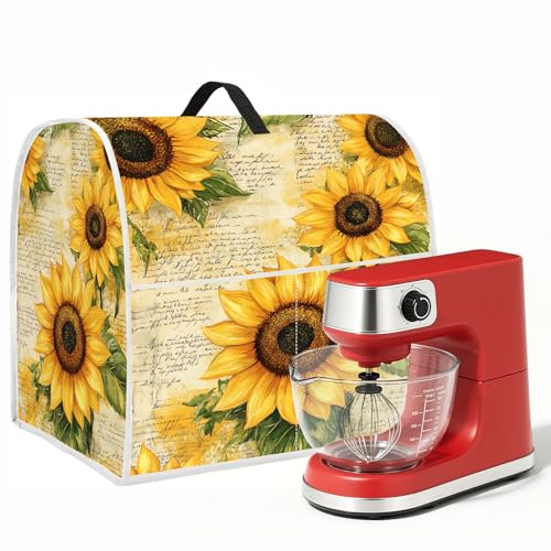 Image of Kitchen Dust Cover Compatible with 4.5 5 6 8 quart Stand Mixer, Kitchen Appliance Protective Covers with Top Handle and Pocket (Sunflower Bouquet, For All 6-8 qt Mixer)