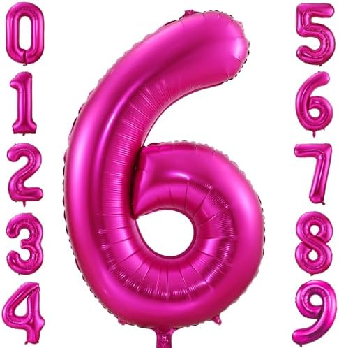 6 Balloon Number Hot Pink 6 Birthday Balloon 40 inch Foil Mylar L...