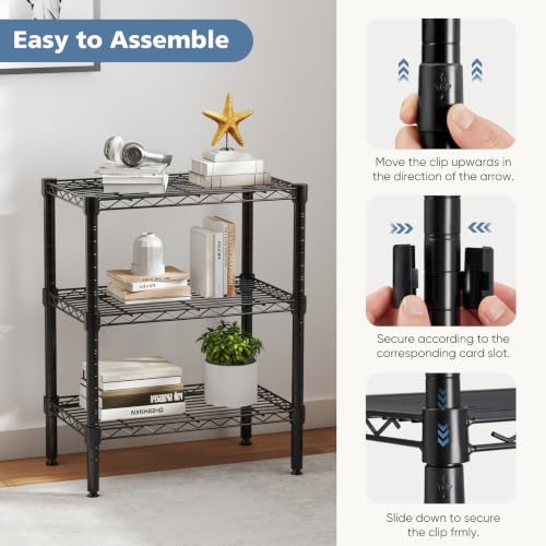 Image of DUMOS 3-Tier Metal Storage Shelves, Wire Shelving, Storage Rack, 23.31 inch W | Heavy Duty Steel Shelves, Wire Adjustable Standing, Kitchen Bathroom Garage Pantry Organizers, 30.22 inchH