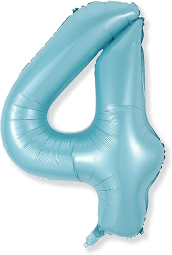 Globos de 40 pulgadas, globo azul claro número 4, helio autoinflable de aluminio azul bebé para niños de 40 a 15 años, decoraciones de fiesta de