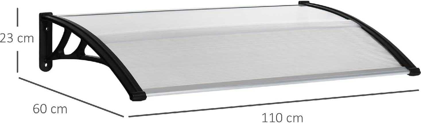 Pensilina da Esterno in Policarbonato e Alluminio Tettoia per Esterno 110x60x23 cm colore Trasparente