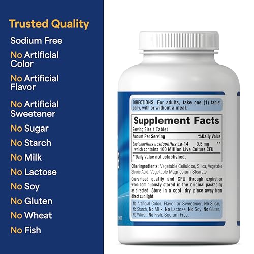 Image of Puritan's Pride Daily Probiotic Acidophilus, 8 Month Supply, 250 Tablets | 100 Million Live Cultures, Dietary Supplement for Digestive, Gut, and Immune Health, Soy, Sodium, and Gluten Free