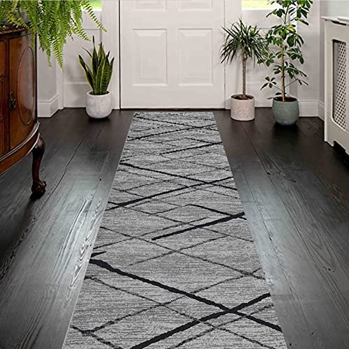 Tappeto passatoia moderno antiscivolo, grigio, 60 x 350 cm, extra lungo, per corridoio, cucina e scale, elegante e stretto, per arredare la casa, durevole e funzionale