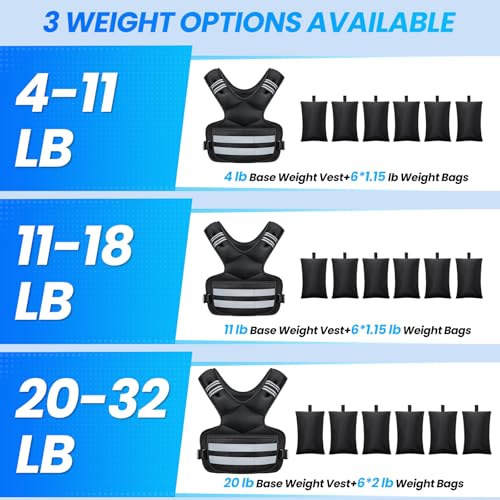 Image of Adjustable Weighted Vest for Women and Men, 11-18lb Rucking Vest with 6 Ironsand Weights, Reflective Stripe and Storage Pocket for Running, Workouts, Strength Training SDFREE12434