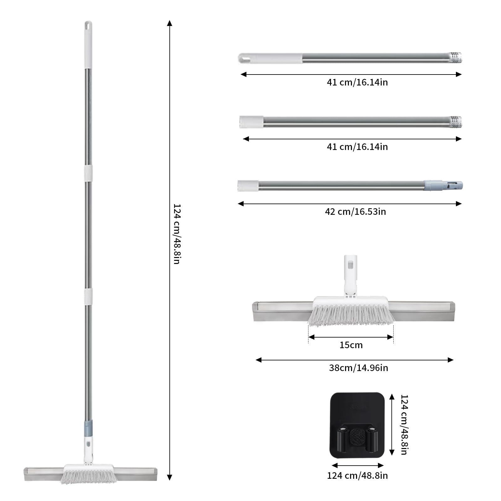 Hawsam Douchewisser roestvrij staal steel 19 cm raamwisser met 25,5 cm breed rubberen liptrekker douche zonder bodem met haak waterschuiver vloertrekker douche voor auto en huis