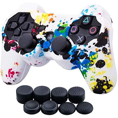 9CDeer 1 Piece of Silicone Water Transfer Protective Sleeve Case Cover Skin + 8 Thumb Grips Analog Caps for PS3 Controller, Splashing Graffiti Cover