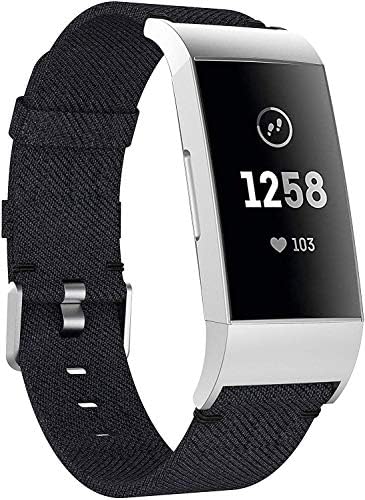 Aresh Compatible with Fitbit Charge 3 Bands,Woven Canvas Fabric Band Replacement Sport Bracelet for Fitbit Charge 4/4SE & Charge 3/3 SE Fitness Activity Tracker(Black)