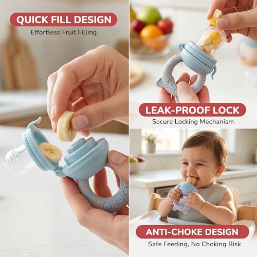 Image of Baybee Silicone Fruit Nibbler & Baby Food Feeder | Baby Teether & Pacifier for 3+ Months Toddlers | Babies Fruit & Food Veggie Teether for Infants | Hygenic & BPA Free Extra Soft Organic (Blue)