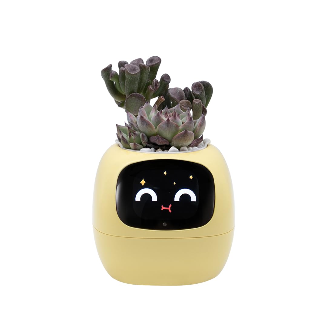 OUSEITECH Niedlicher Intelligenter Blumentopf, Interaktiver Blumentopf, Multifunktional, Intelligent, 10 cm Pflanzt?pfe F¨¹r Den Innenbereich, Geschenk, F¨¹r Sukkulenten und Andere (Gelb)