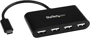 StarTech.com 4-Port USB-C Hub - USB-C to 4x USB-A Hub Adapter - Mini USB 2.0 Hub - Bus-powered USB Type-C Port Expander (ST4200MINIC)