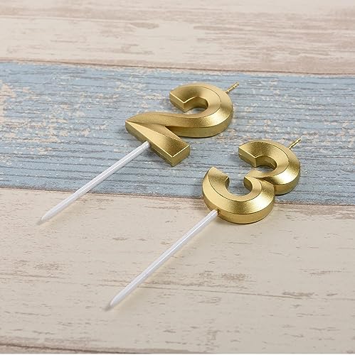 Image of Number Candles 3 inch for Birthday, Wedding, Engagement, Valentines Day Celebration, Theme Party Cake Decoration Gold (Number 23 or 32)