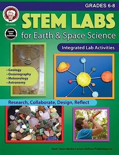 Mark Twain Grades 6-8 STEM Labs Activity Book, Earth and Space Science Workbook, Middle School Books With Geology, Oceanography, Meteorology, Astronomy Activities