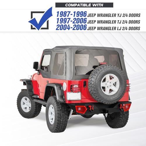 Image of Off-road Rear Bumper Compatible with 1987-2006 Jeep Wrangler TJ YJ LJ (2 /4 Doors) Rock Crawler Bumper Built-in Paintable Armor, 2 inch Hitch Receiver, 2 x 18W LED Lights & D-rings, Textured Black