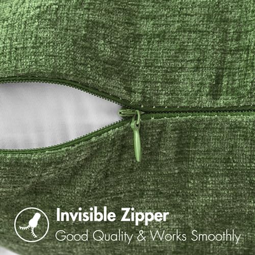 Image of MIULEE Pack of 2 Couch Throw Pillow Covers 12x20Inch Soft Moss Green Spring Chenille Lumbar Pillow Covers for Sofa Living Room Solid Dyed Cases
