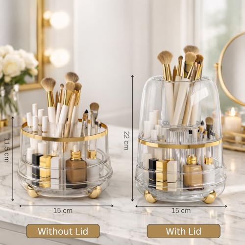Image of KiZY Luxury 360 Rotating Makeup Brush Holder Organizer | Countertop Organizer Skincare Storage for Vanity, Desktop, Bathroom, Cosmetics | Lipstic, Eyeliners, Perfume Storage. (COMBO-2)