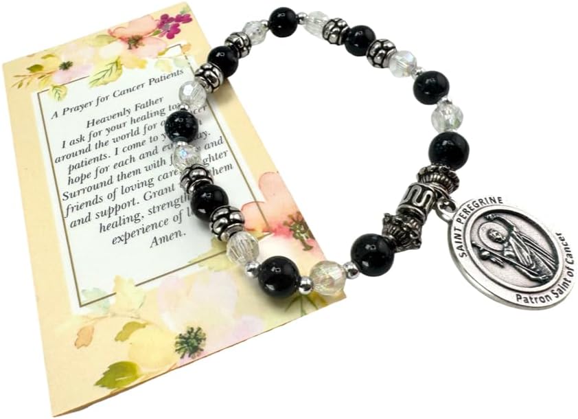 Westmon Works St Peregrine Stretch Bracelet Cancer Saint Set Metal Charm and Glass Beads with Holy Prayer Card Made in Italy - Image 4