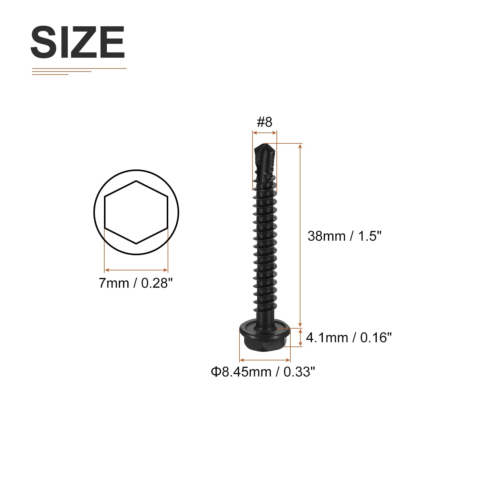 DTGN #8x1-1/2" Hex Washer Head Self Drilling Screws, 100Pack, Good for Machine, 410 Stainless Steel Black Oxide - Image 2