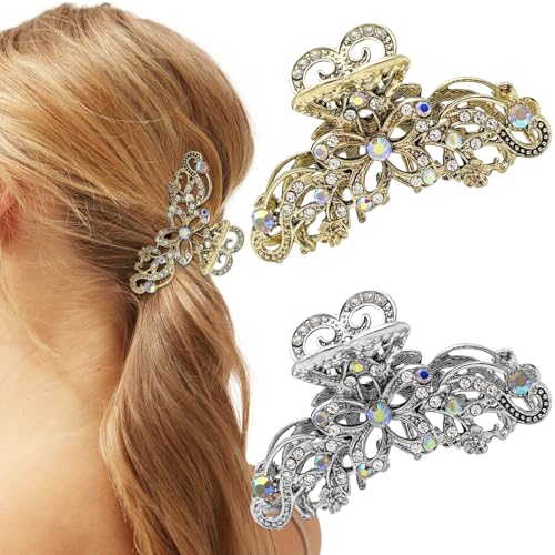 2 pinzas para cabello con flores y brillo vintage miniatura 1